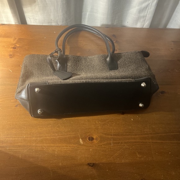 Eddie Bauer Wool Blend Leather Trim Brown/Black Chevron Purse - Picture 5 of 10